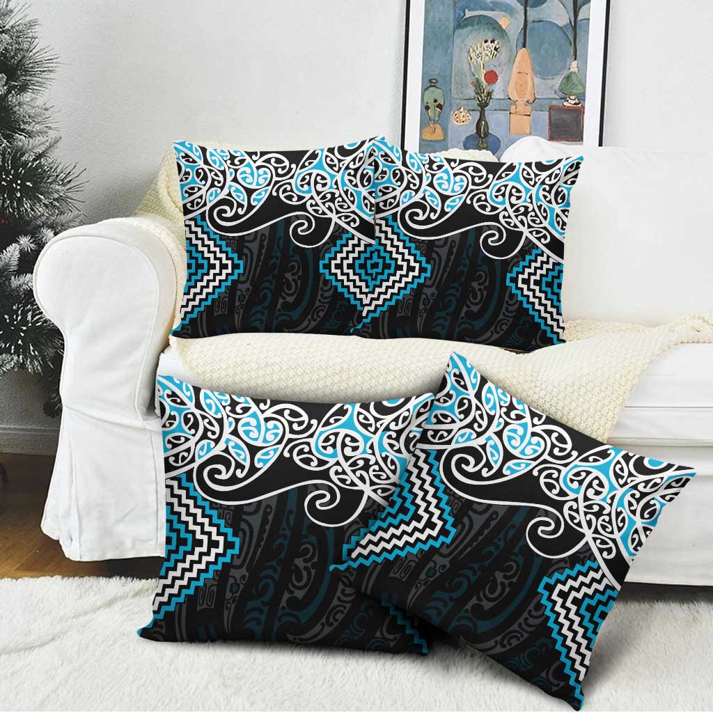 Blue Aotearoa Tukutuku Manawa Tapu Pillow Cover Ta Moko Toi Maori - Polynesian Pride
