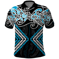Blue Aotearoa Tukutuku Manawa Tapu Polo Shirt Ta Moko Toi Maori