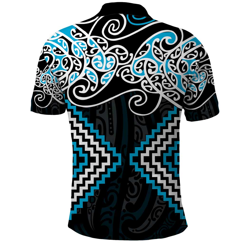 Blue Aotearoa Tukutuku Manawa Tapu Polo Shirt Ta Moko Toi Maori