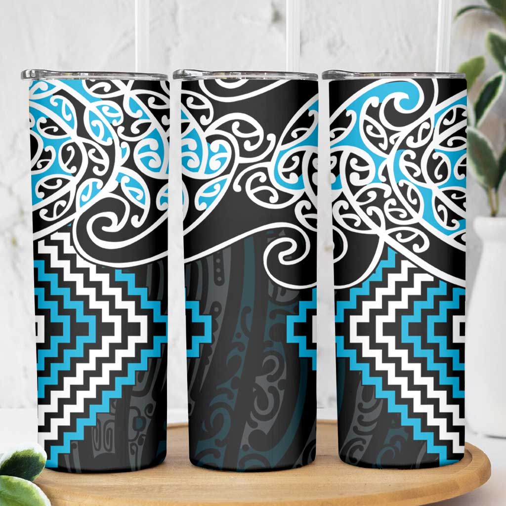 Blue Aotearoa Tukutuku Manawa Tapu Skinny Tumbler Ta Moko Toi Maori LT9 - Polynesian Pride