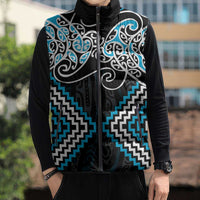 Blue Aotearoa Tukutuku Manawa Tapu Sleeveless Puffer Jacket Ta Moko Toi Maori - Polynesian Pride