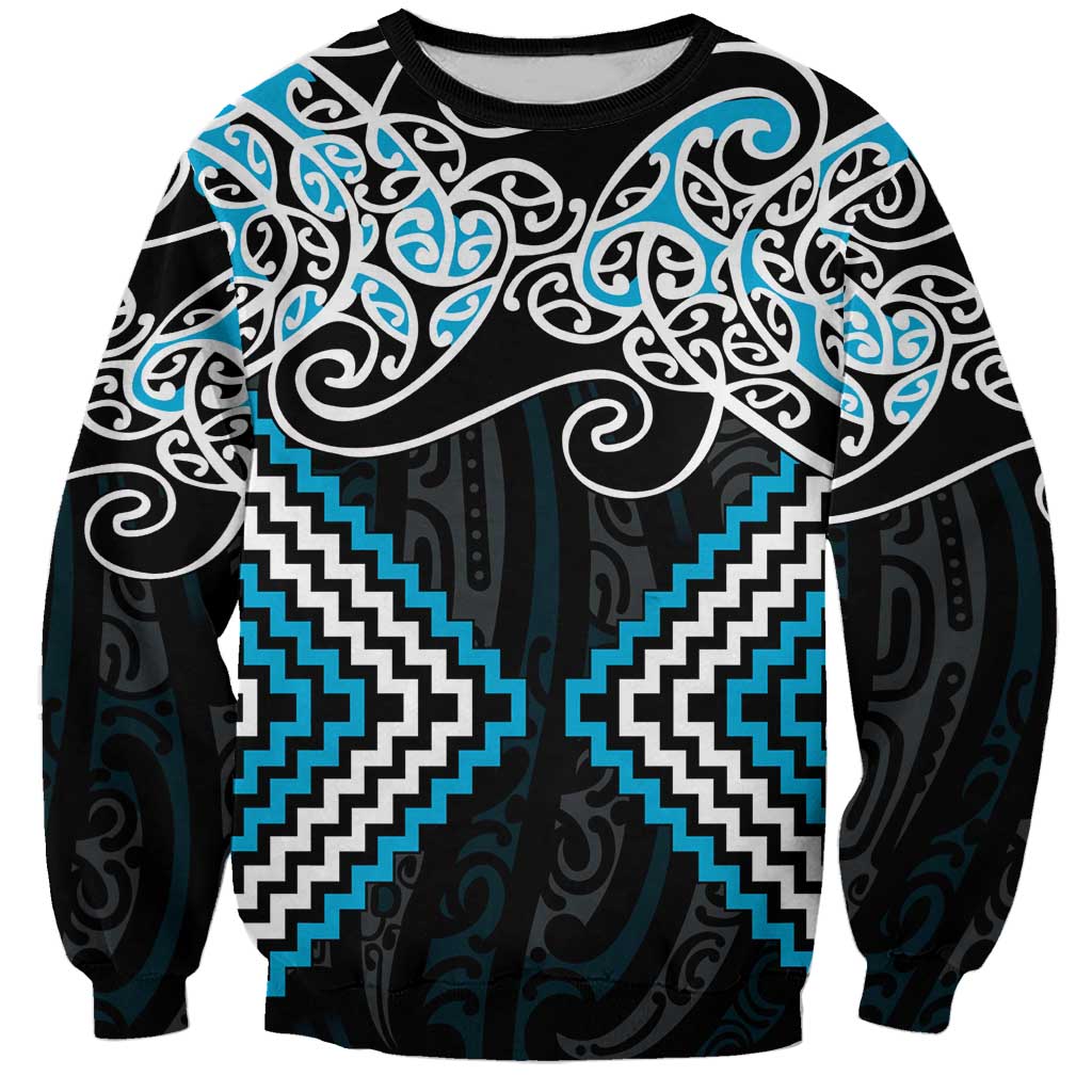 Blue Aotearoa Tukutuku Manawa Tapu Sweatshirt Ta Moko Toi Maori