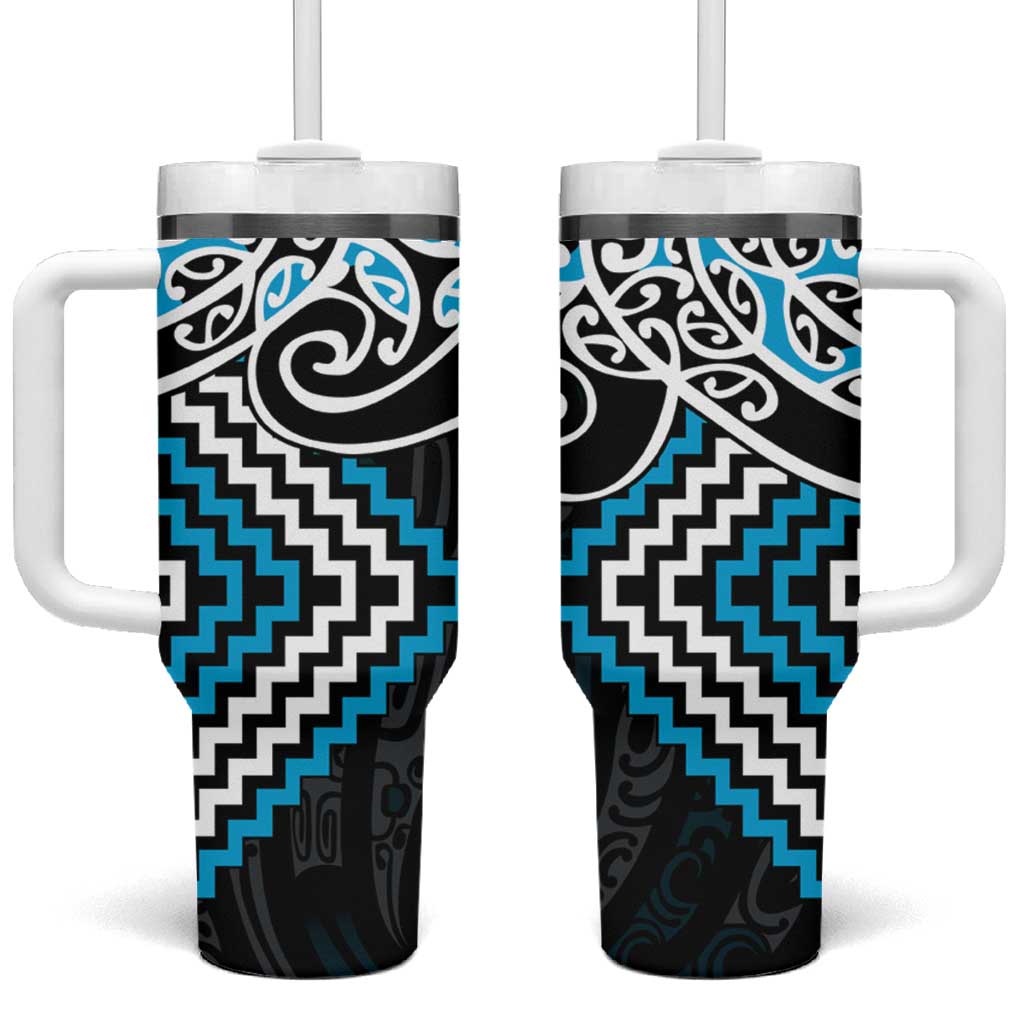 Blue Aotearoa Tukutuku Manawa Tapu Tumbler With Handle Ta Moko Toi Maori