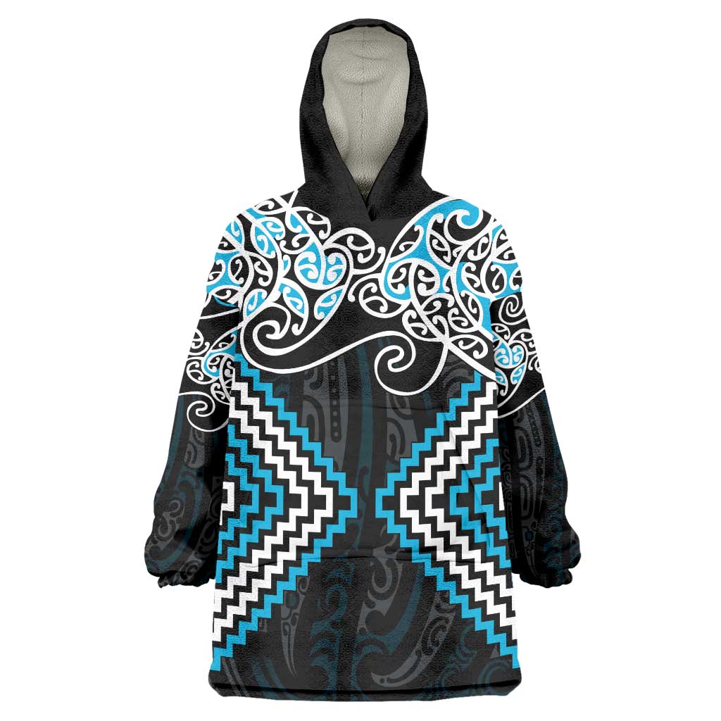 Blue Aotearoa Tukutuku Manawa Tapu Wearable Blanket Hoodie Ta Moko Toi Maori