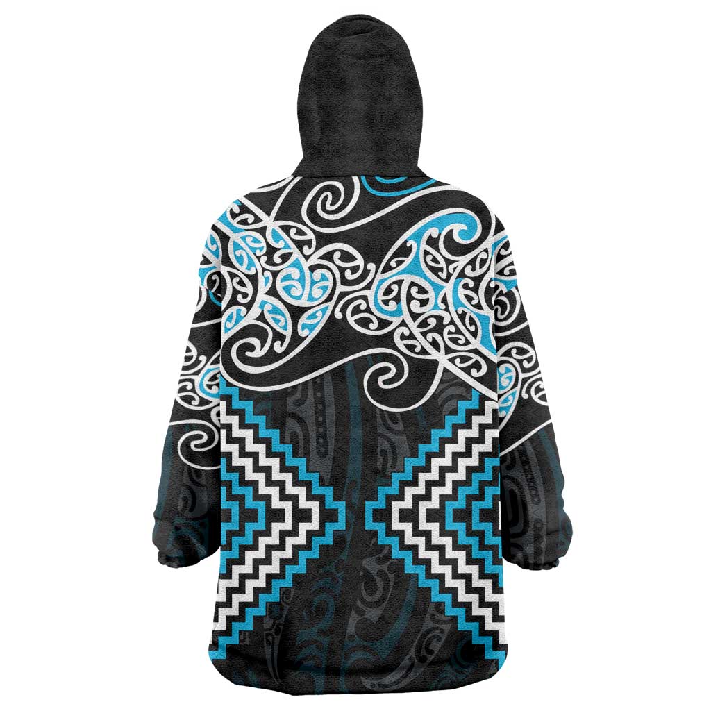 Blue Aotearoa Tukutuku Manawa Tapu Wearable Blanket Hoodie Ta Moko Toi Maori