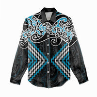 Blue Aotearoa Tukutuku Manawa Tapu Women Casual Shirt Ta Moko Toi Maori LT9 - Polynesian Pride