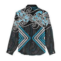 Blue Aotearoa Tukutuku Manawa Tapu Women Casual Shirt Ta Moko Toi Maori LT9 - Polynesian Pride