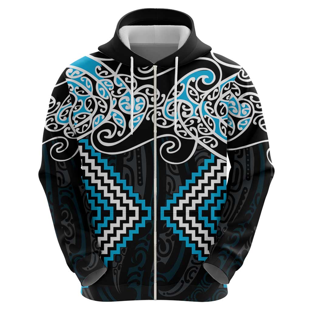 Blue Aotearoa Tukutuku Manawa Tapu Zip Hoodie Ta Moko Toi Maori LT9 - Polynesian Pride