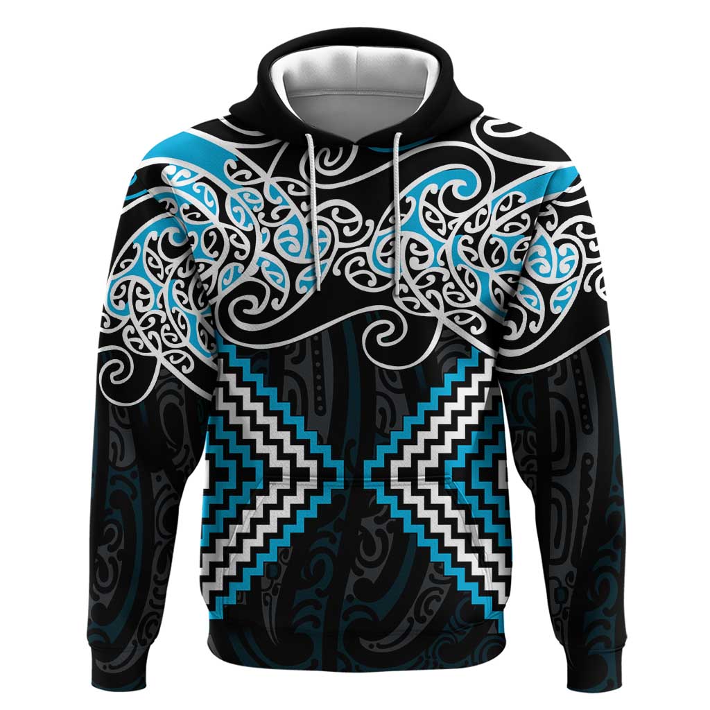 Blue Aotearoa Tukutuku Manawa Tapu Zip Hoodie Ta Moko Toi Maori LT9 Pullover Hoodie Blue - Polynesian Pride