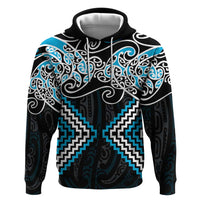 Blue Aotearoa Tukutuku Manawa Tapu Zip Hoodie Ta Moko Toi Maori LT9 Pullover Hoodie Blue - Polynesian Pride