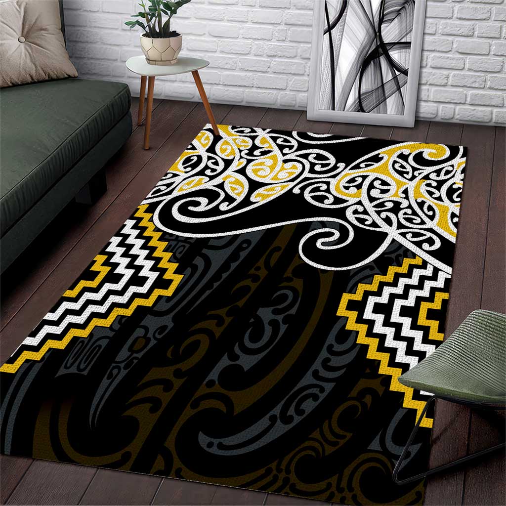 Gold Aotearoa Tukutuku Manawa Tapu Area Rug Ta Moko Toi Maori