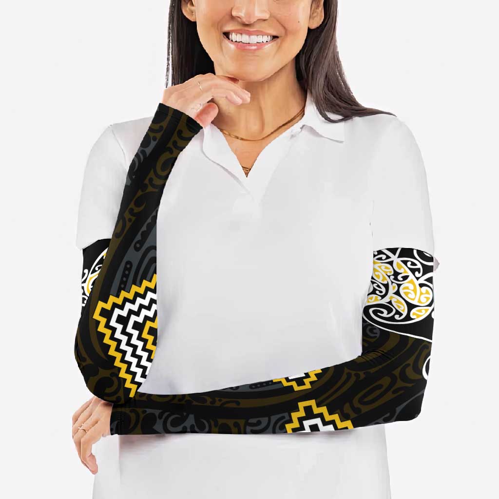 Gold Aotearoa Tukutuku Manawa Tapu Arm Sleeves Ta Moko Toi Maori - Polynesian Pride