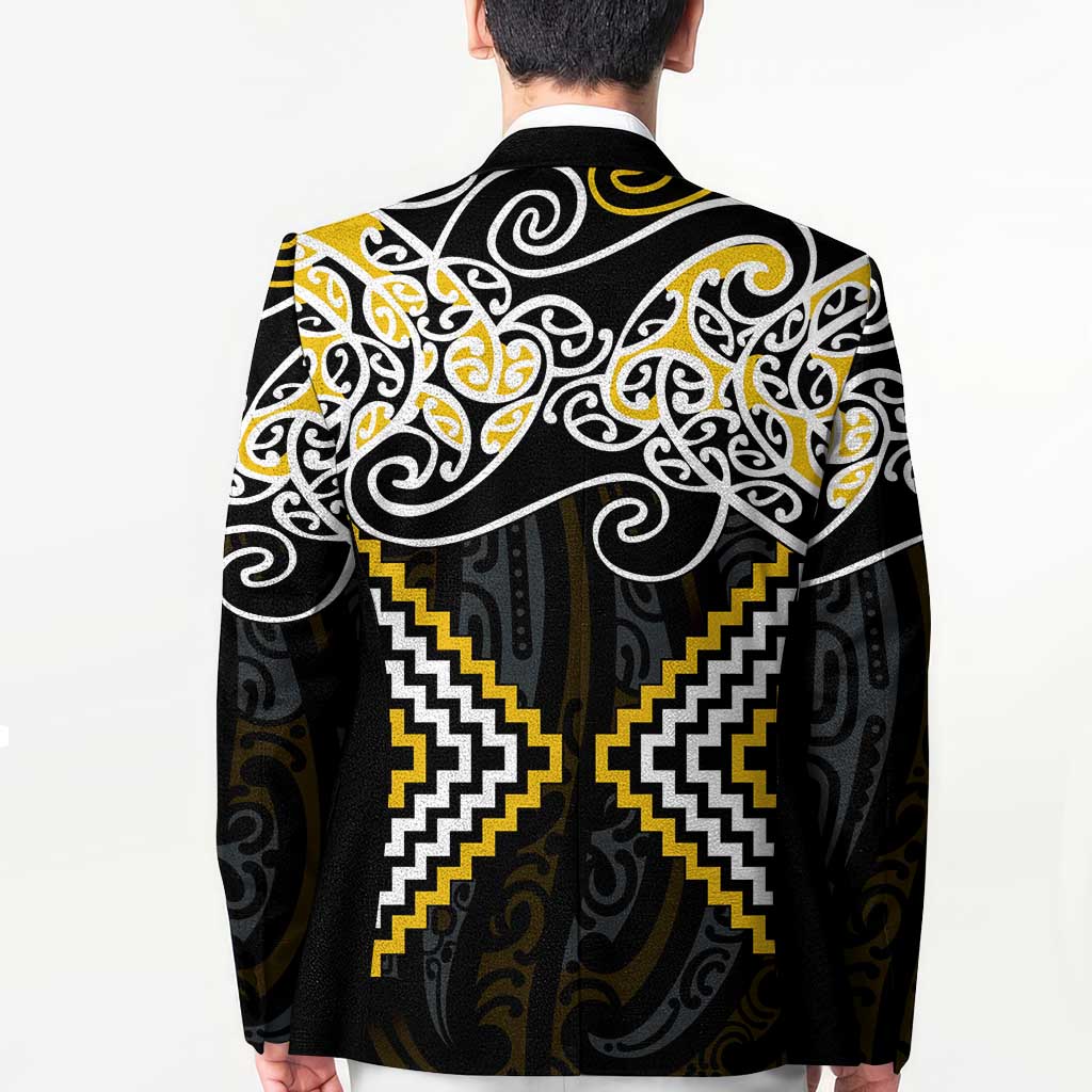 Gold Aotearoa Tukutuku Manawa Tapu Blazer Ta Moko Toi Maori - Polynesian Pride