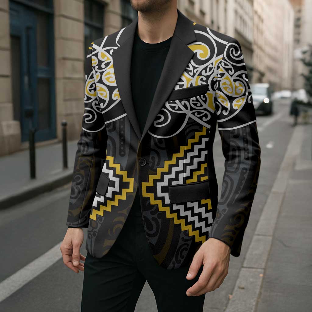 Gold Aotearoa Tukutuku Manawa Tapu Blazer Ta Moko Toi Maori - Polynesian Pride