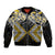 Gold Aotearoa Tukutuku Manawa Tapu Bomber Jacket Ta Moko Toi Maori