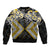 Gold Aotearoa Tukutuku Manawa Tapu Bomber Jacket Ta Moko Toi Maori