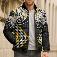 Gold Aotearoa Tukutuku Manawa Tapu Bomber Puffer Jacket Ta Moko Toi Maori - Polynesian Pride