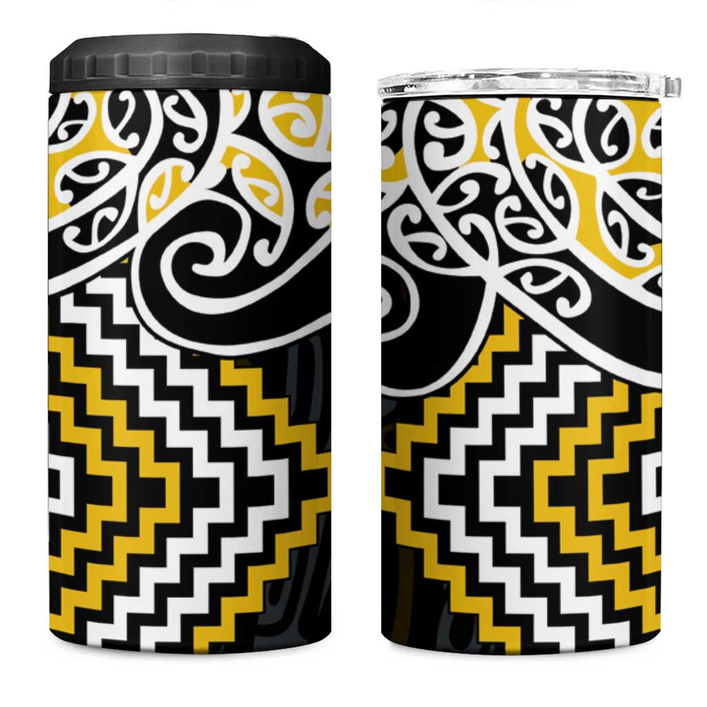 Gold Aotearoa Tukutuku Manawa Tapu 4 in 1 Can Cooler Tumbler Ta Moko Toi Maori