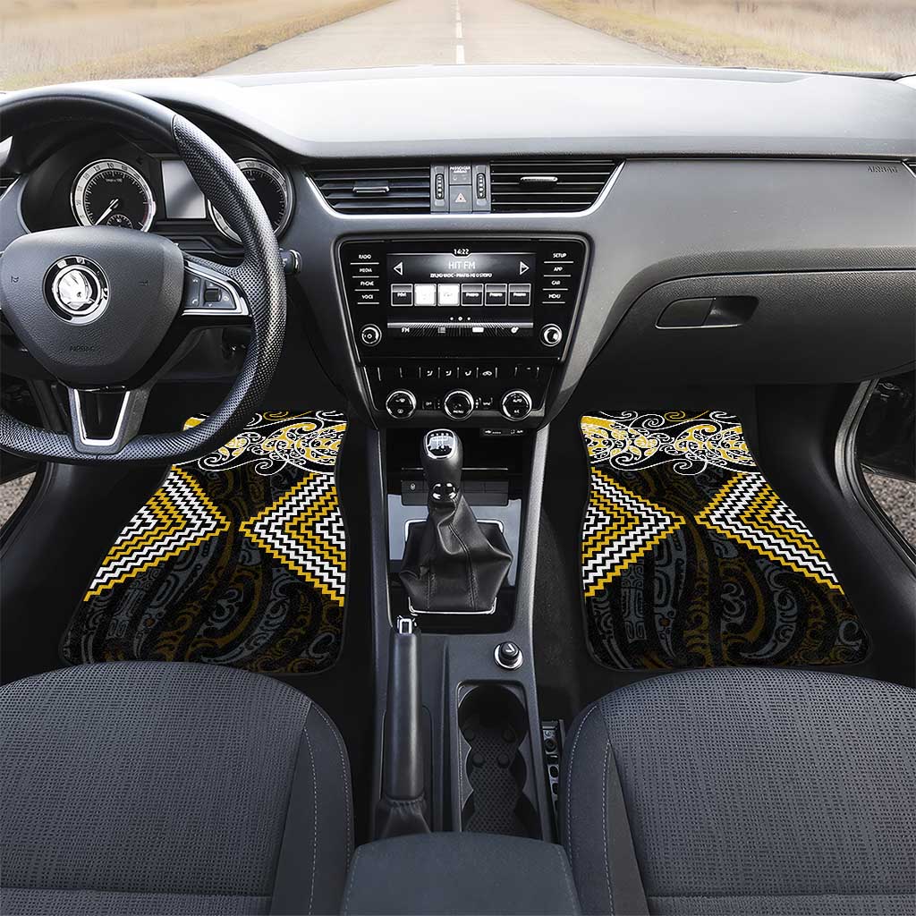 Gold Aotearoa Tukutuku Manawa Tapu Car Mats Ta Moko Toi Maori LT9 Set 2pcs - Front Gold - Polynesian Pride