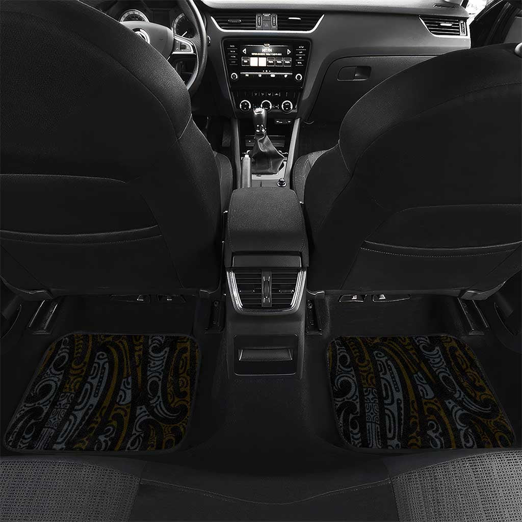 Gold Aotearoa Tukutuku Manawa Tapu Car Mats Ta Moko Toi Maori LT9 Set 2pcs - Back Gold - Polynesian Pride