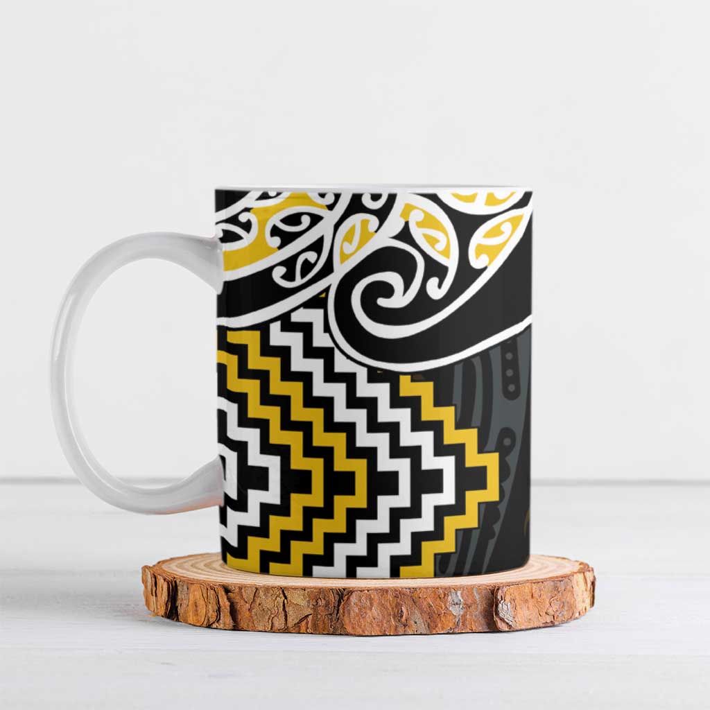 Gold Aotearoa Tukutuku Manawa Tapu Ceramic Mug Ta Moko Toi Maori - Polynesian Pride
