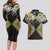 Gold Aotearoa Tukutuku Manawa Tapu Couples Matching Long Sleeve Bodycon Dress and Hawaiian Shirt Ta Moko Toi Maori