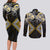 Gold Aotearoa Tukutuku Manawa Tapu Couples Matching Long Sleeve Bodycon Dress and Long Sleeve Button Shirt Ta Moko Toi Maori