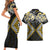 Gold Aotearoa Tukutuku Manawa Tapu Couples Matching Short Sleeve Bodycon Dress and Hawaiian Shirt Ta Moko Toi Maori