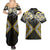 Gold Aotearoa Tukutuku Manawa Tapu Couples Matching Summer Maxi Dress and Hawaiian Shirt Ta Moko Toi Maori