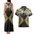 Gold Aotearoa Tukutuku Manawa Tapu Couples Matching Tank Maxi Dress and Hawaiian Shirt Ta Moko Toi Maori