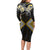 Gold Aotearoa Tukutuku Manawa Tapu Family Matching Long Sleeve Bodycon Dress and Hawaiian Shirt Ta Moko Toi Maori