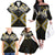 Gold Aotearoa Tukutuku Manawa Tapu Family Matching Off The Shoulder Long Sleeve Dress and Hawaiian Shirt Ta Moko Toi Maori