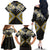 Gold Aotearoa Tukutuku Manawa Tapu Family Matching Off The Shoulder Long Sleeve Dress and Hawaiian Shirt Ta Moko Toi Maori