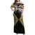 Gold Aotearoa Tukutuku Manawa Tapu Family Matching Off Shoulder Maxi Dress and Hawaiian Shirt Ta Moko Toi Maori