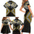 Gold Aotearoa Tukutuku Manawa Tapu Family Matching Short Sleeve Bodycon Dress and Hawaiian Shirt Ta Moko Toi Maori