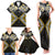 Gold Aotearoa Tukutuku Manawa Tapu Family Matching Tank Maxi Dress and Hawaiian Shirt Ta Moko Toi Maori