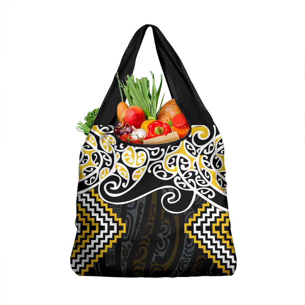 Gold Aotearoa Tukutuku Manawa Tapu Grocery Bag Ta Moko Toi Maori