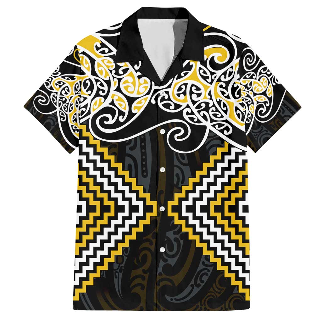 Gold Aotearoa Tukutuku Manawa Tapu Hawaiian Shirt Ta Moko Toi Maori