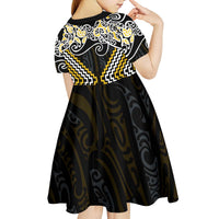 Gold Aotearoa Tukutuku Manawa Tapu Kid Short Sleeve Dress Ta Moko Toi Maori LT9 - Polynesian Pride