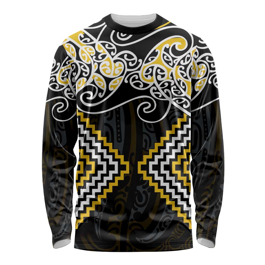 Gold Aotearoa Tukutuku Manawa Tapu Long Sleeve Shirt Ta Moko Toi Maori