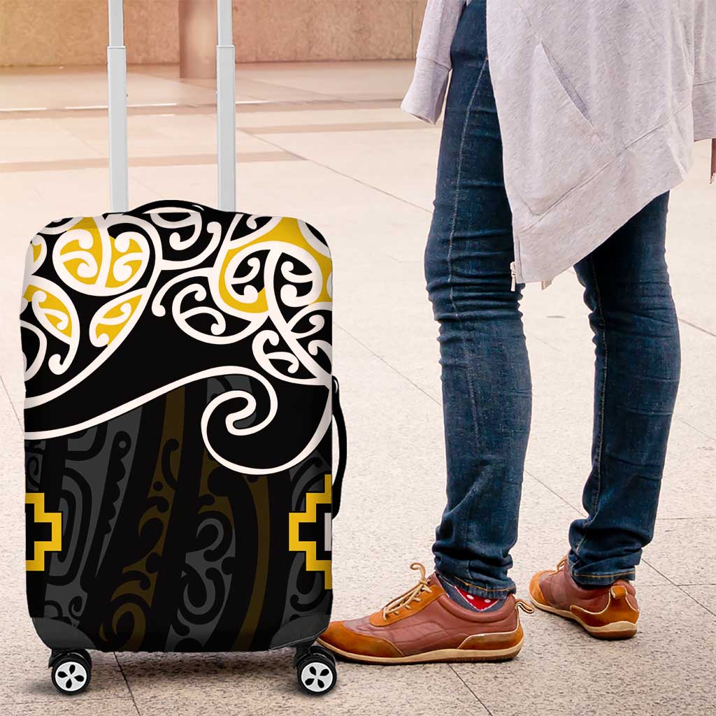 Gold Aotearoa Tukutuku Manawa Tapu Luggage Cover Ta Moko Toi Maori