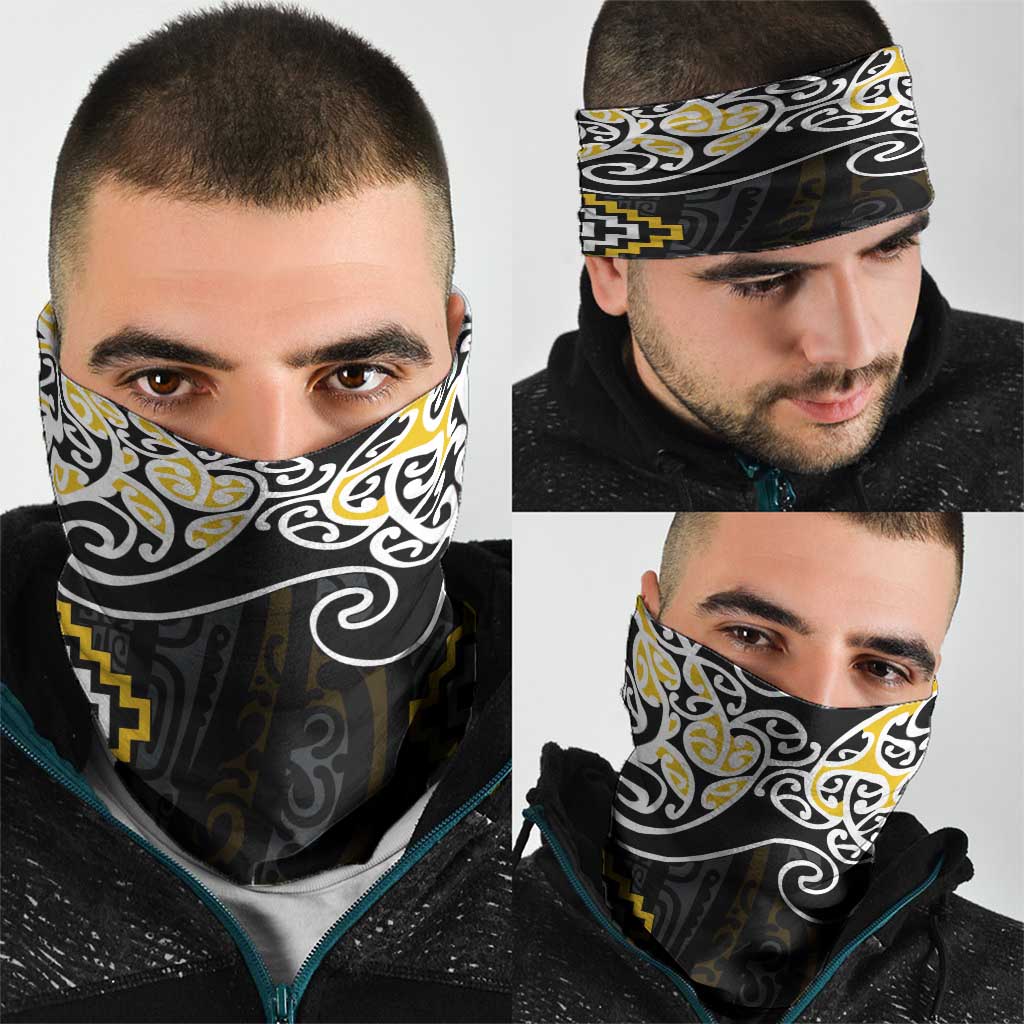 Gold Aotearoa Tukutuku Manawa Tapu Neck Gaiter Ta Moko Toi Maori - Polynesian Pride