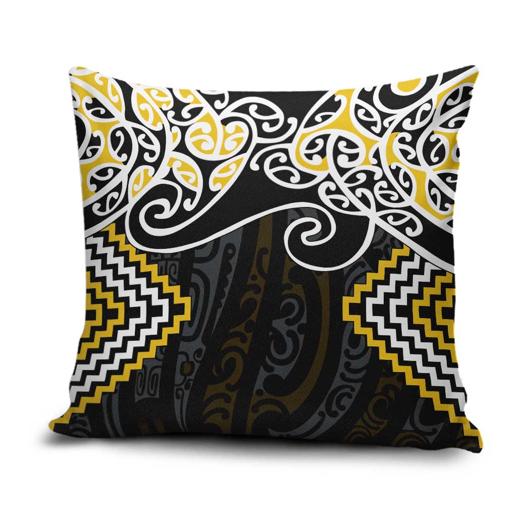 Gold Aotearoa Tukutuku Manawa Tapu Pillow Cover Ta Moko Toi Maori - Polynesian Pride