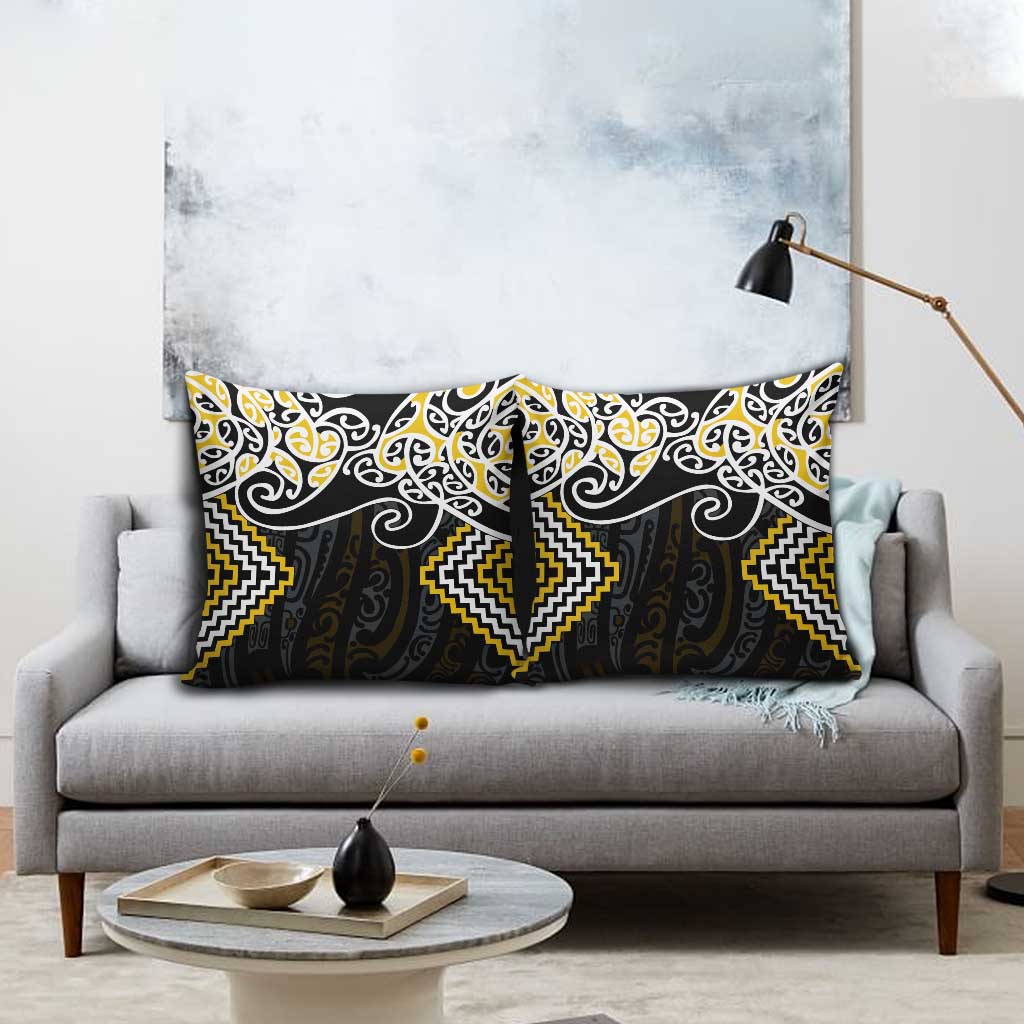 Gold Aotearoa Tukutuku Manawa Tapu Pillow Cover Ta Moko Toi Maori - Polynesian Pride