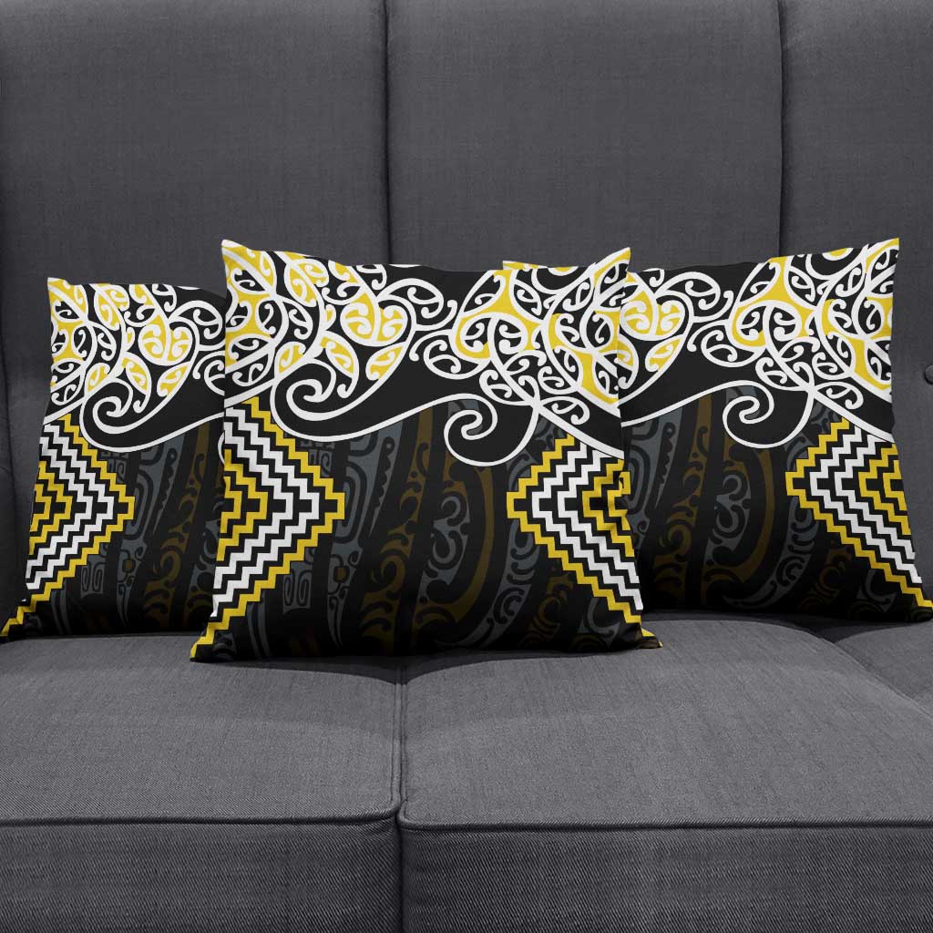 Gold Aotearoa Tukutuku Manawa Tapu Pillow Cover Ta Moko Toi Maori - Polynesian Pride