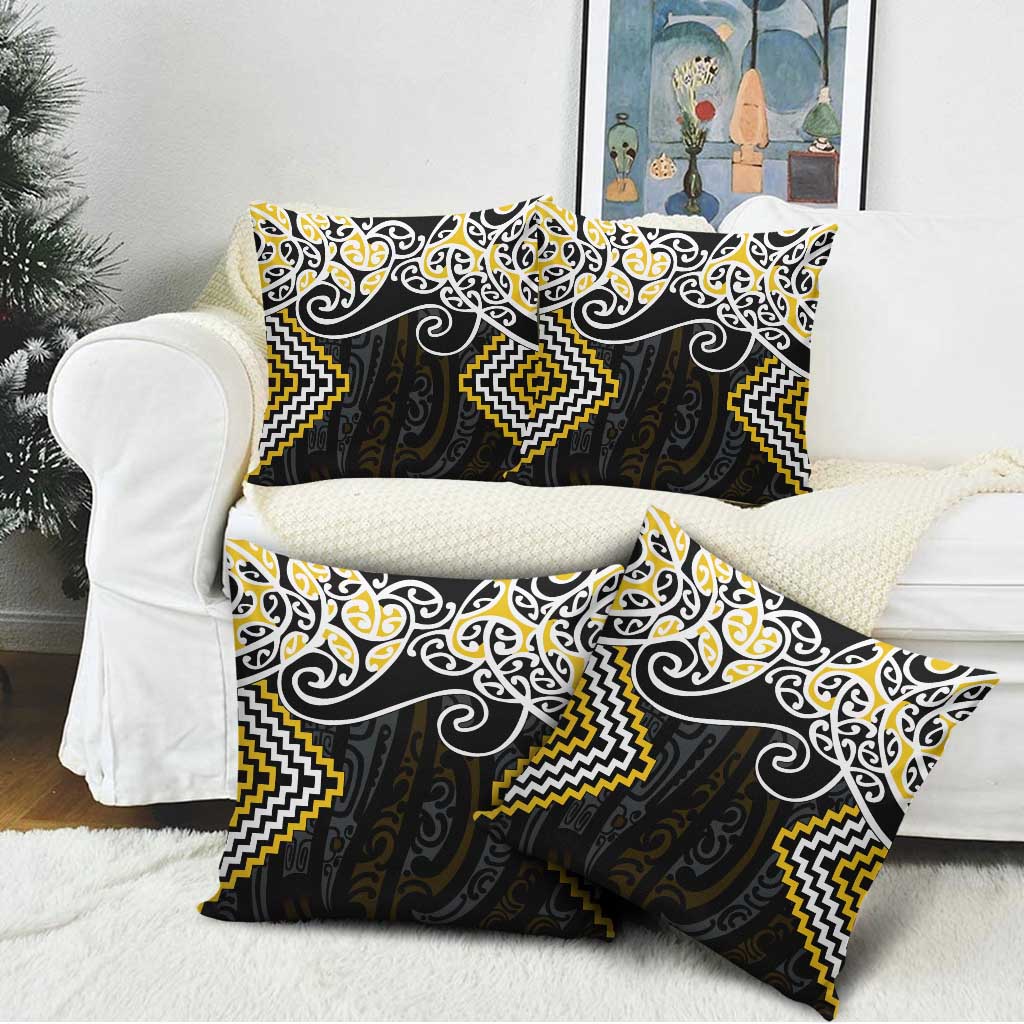 Gold Aotearoa Tukutuku Manawa Tapu Pillow Cover Ta Moko Toi Maori - Polynesian Pride