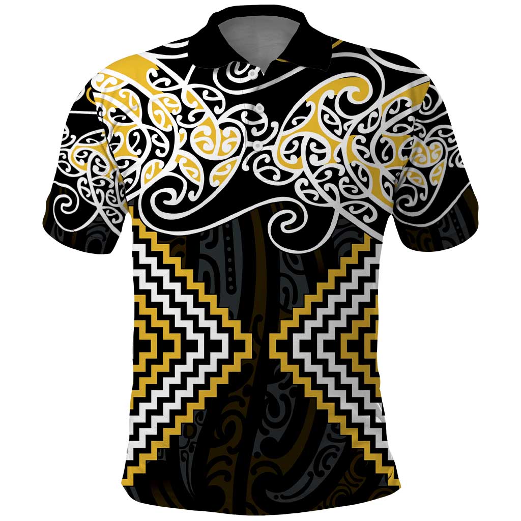 Gold Aotearoa Tukutuku Manawa Tapu Polo Shirt Ta Moko Toi Maori