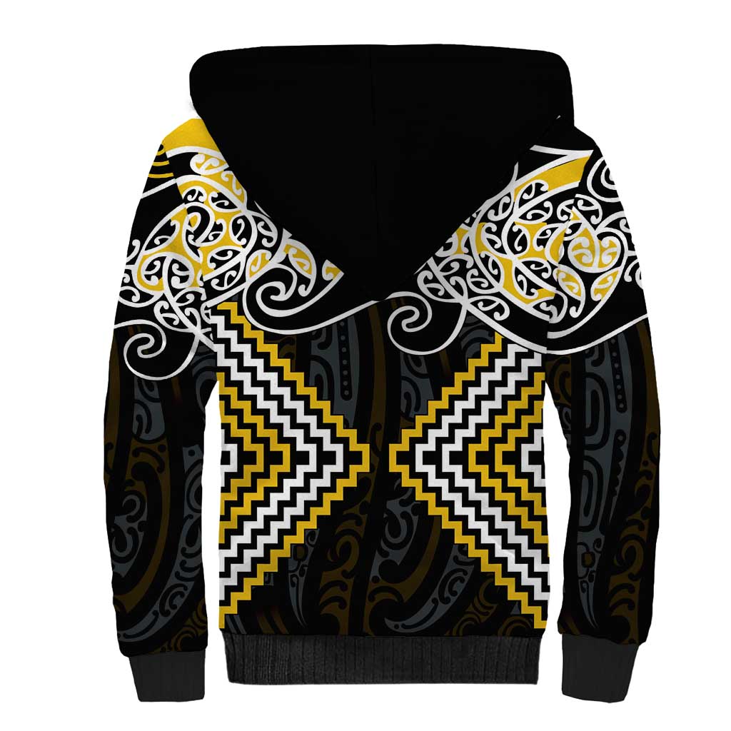 Gold Aotearoa Tukutuku Manawa Tapu Sherpa Hoodie Ta Moko Toi Maori LT9 - Polynesian Pride