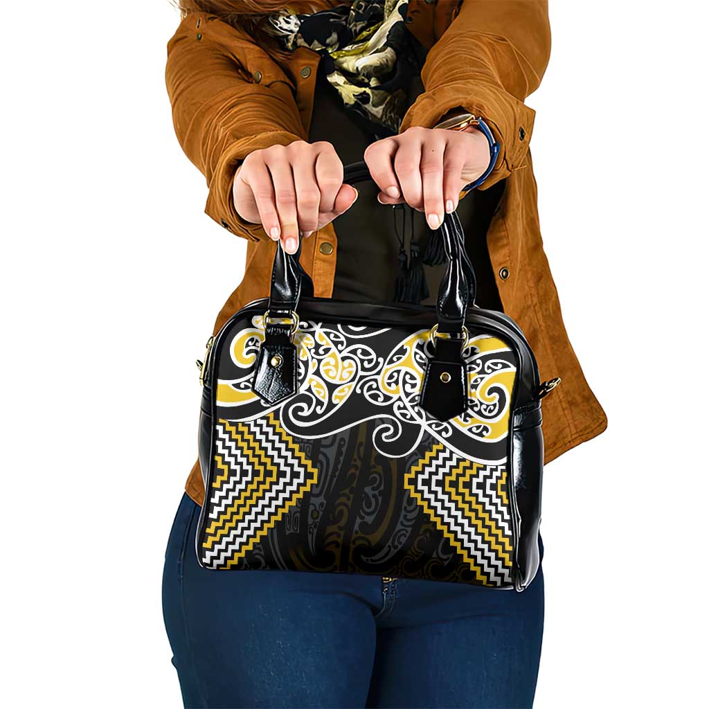 Gold Aotearoa Tukutuku Manawa Tapu Shoulder Handbag Ta Moko Toi Maori