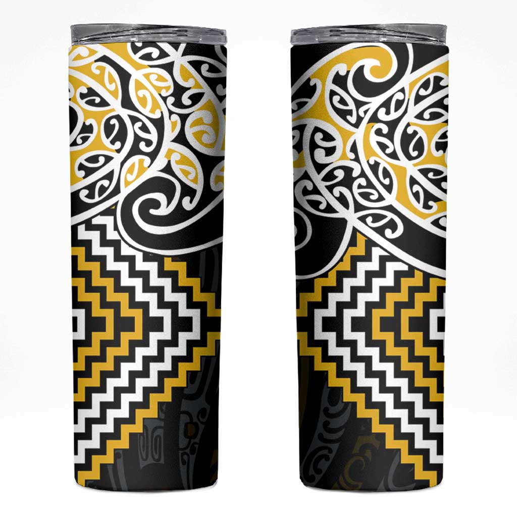 Gold Aotearoa Tukutuku Manawa Tapu Skinny Tumbler Ta Moko Toi Maori